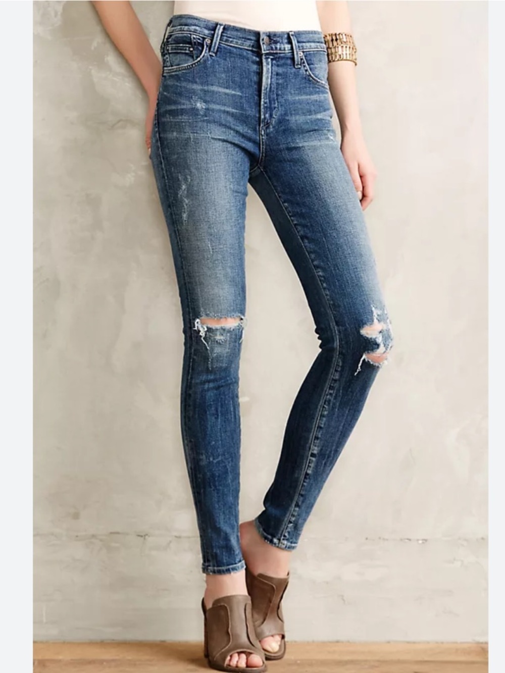 Citizens of Humanity Rocket High Rise Skinny Jeans Distressed Medium Wash Denim